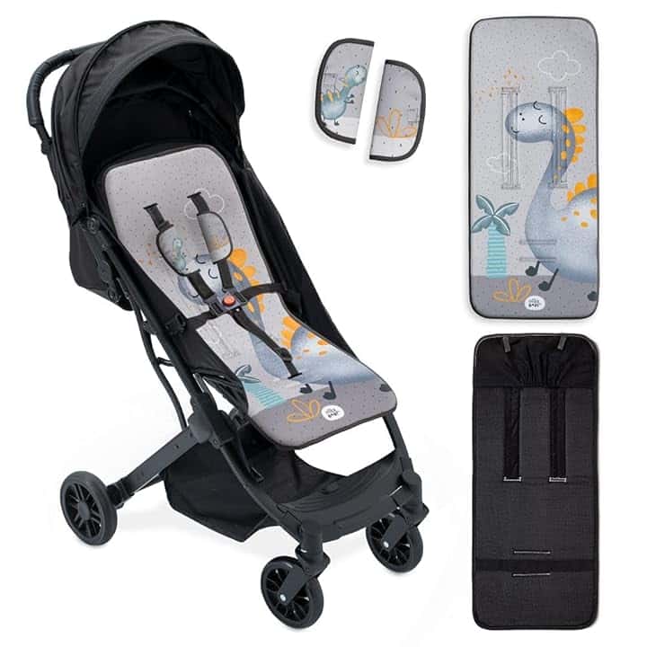 Interbaby Materassino per passeggino, universale, estivo, con palma, grigio, traspirante, confortevole, 100% cotone, 84 x 34 cm, protezioni per imbracatura