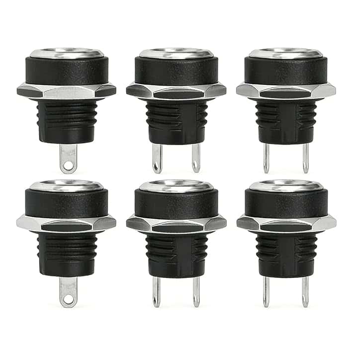 Nivofu 6x Presa Jack Alimentazione DC 5.5 x 2.1 mm, Connettore Femmina da Pannello a 2 Pin con Dado e Rondella, Adattatore di Montaggio in Metallo per Progetti Fai-da-Te, Riparazioni Elettroniche