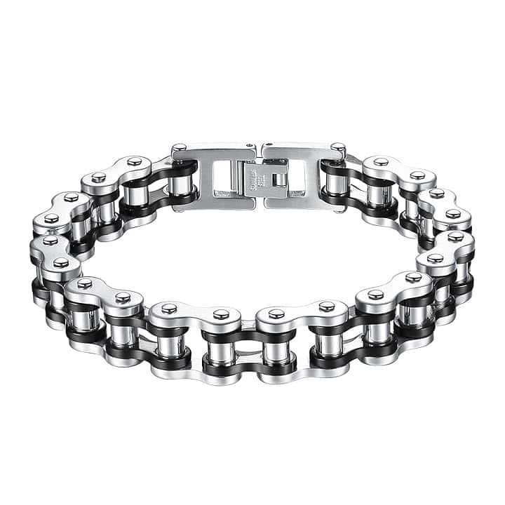 OSTAN Uomo Gioielli Acciaio Inossidabile Cinturino da Motociclista Bracciale Catena della Bicicletta Pesante Braccialetto Bangle