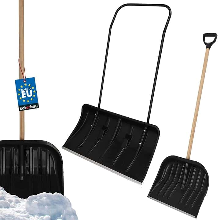 KOTARBAU Set di pala da neve da 80 cm con ruote + pala da neve da 48 cm, con bordo in alluminio, con manico in metallo, Eco neve