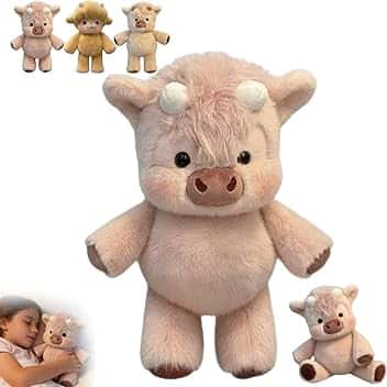 Peluche Mucca,Peluche Di Cinghiale 45 Cm Vitello Che Corre Morbido Giocattolo Bambola Da Collezione A Forma Di Pecora In Stile Cartone Animato Animale Di Peluche (Rosa)