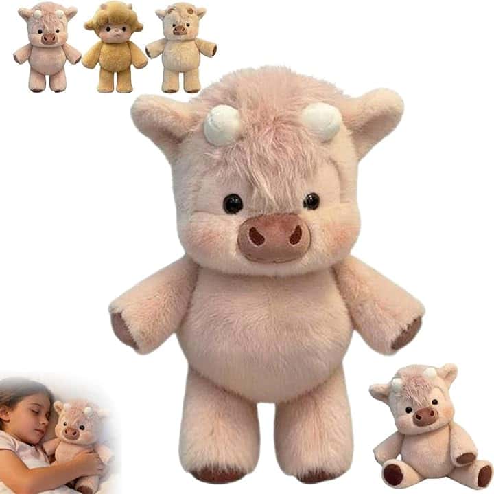 Peluche Mucca,Peluche Di Cinghiale 45 Cm Vitello Che Corre Morbido Giocattolo Bambola Da Collezione A Forma Di Pecora In Stile Cartone Animato Animale Di Peluche (Rosa)
