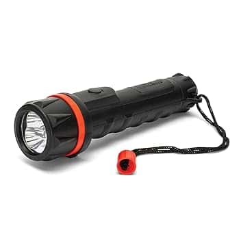Velamp Torcia LED impermeabile - Impugnatura antiscivolo e laccetto – Alta potenza e resistenza - Per uso esterno ed emergenze - 2 batterie tipo AA