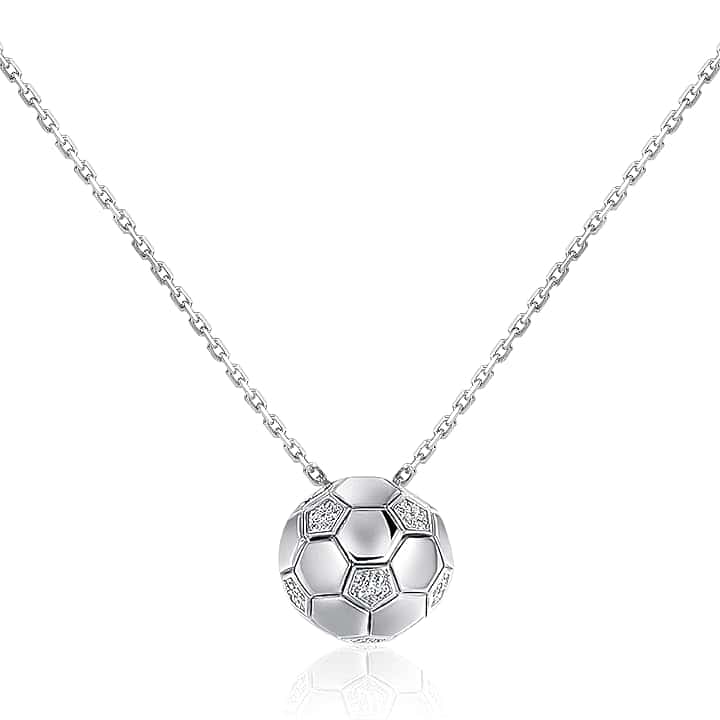 Patelai Collana con Ciondolo di Calcio Catenina con Pendente a Forma di Pallone di Calcio Inciso Collanina di Catena con Strass Regalo per Donna Uomo Gioielli Sportivi (Argento, Calcio)
