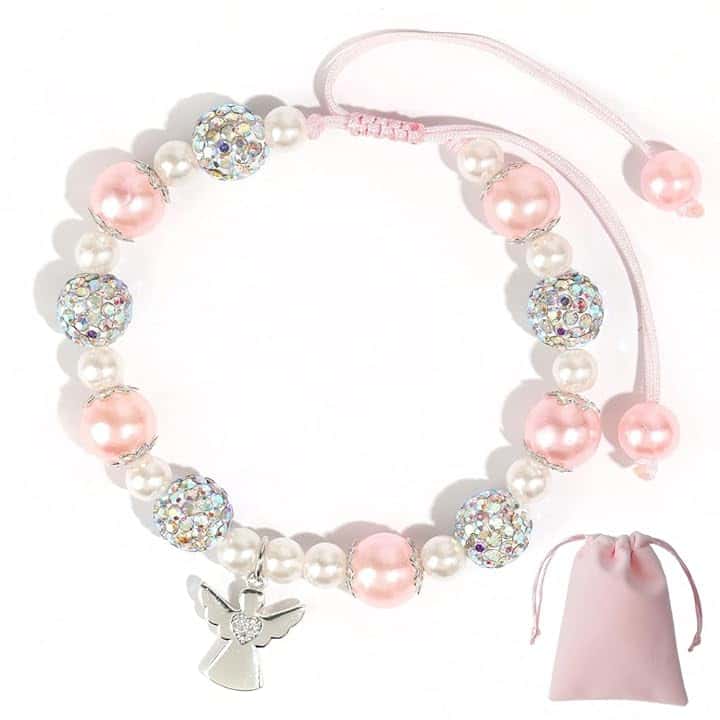 HAPZUR Braccialetto con angelo custode, 1 pezzo, con cordino intrecciato regolabile, bambini, regali per femmina e prima comunione bambino, con confezione regalo