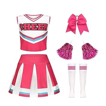 Luckyou Vestito Cheerleader Bambina Cheerleader Costume Bambina Carnevale Cheerleading Outfit per Ragazza con Pompon e Calzini per Evento Sportivo Carnevale