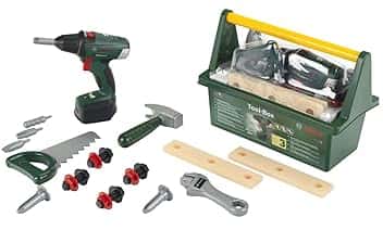 Theo Klein 8520 Cassetta degli Attrezzi Bosch, con Martello, Sega e Molto Altro, incl. Avvitatore a batterie con Luce e Suono, Giocattolo per Bambini a Partire dai 3 Anni di età