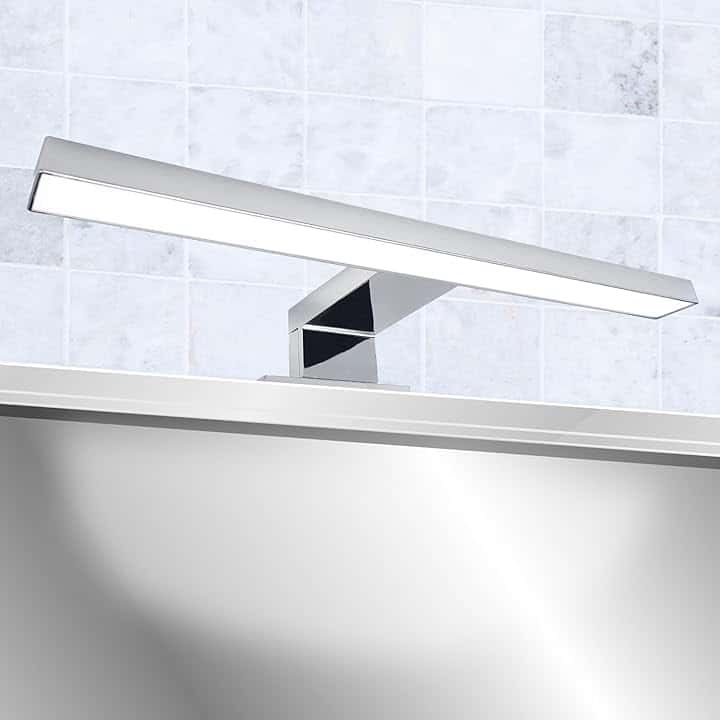 Lampada LED da Specchio Bagno | 5.2W 450LM | IP44 Anti-Appannamento | Luce Trucco 6000K | Facile Installazione, Cromo, 30 cm, ABS
