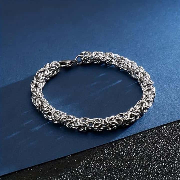 Generic Bracciale bizantino artigianale da donna, ipoallergenico, in acciaio inossidabile, con chiusura a moschettone sicuro, elegante braccialetto regolabile