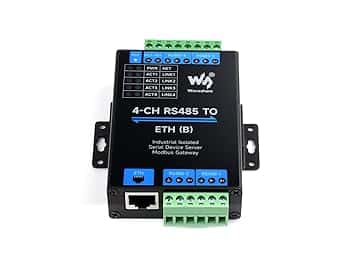 Waveshare 4-Ch RS485 to RJ45 Ethernet Serial Server, 4 Channels RS485 Independent Operation, Bi-Directional Transparent Transmission, Modbus Gateway, Common Network Port