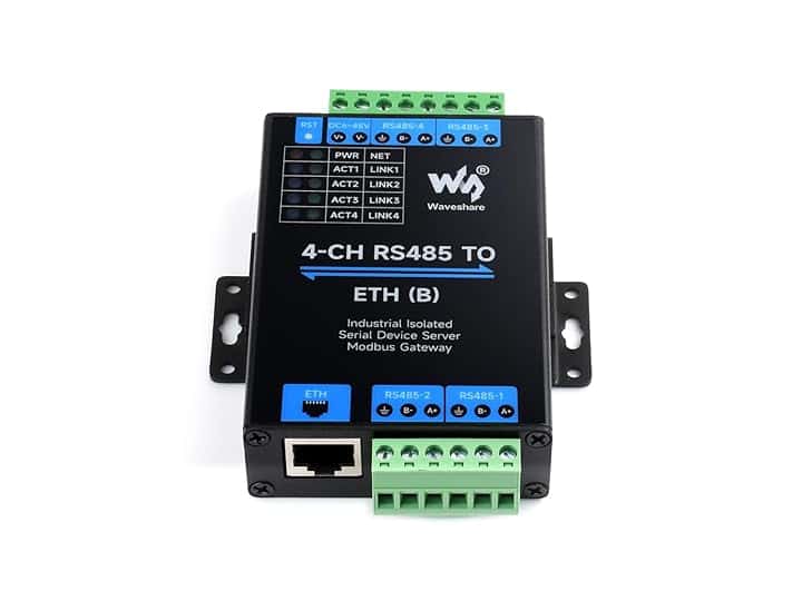 Waveshare 4-Ch RS485 to RJ45 Ethernet Serial Server, 4 Channels RS485 Independent Operation, Bi-Directional Transparent Transmission, Modbus Gateway, Common Network Port