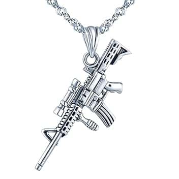 Yumilok Collana da uomo Yumilok in argento Sterling 925 PUBG M416 con ciondolo a forma di pistola, Argento sterling, Zirconia cubica