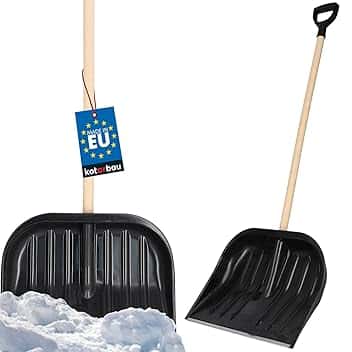 KOTARBAU® Pala da Neve 48 cm con Manico in Legno Pala in Plastica Rinforzata con Raccordi in Metallo con Manico Ergonomico Nero 128 cm