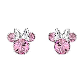 Disney Minnie, orecchini a perno placcati in argento con cristallo rosa, per ragazze e donne, taglia unica, placcati in argento, senza pietra preziosa