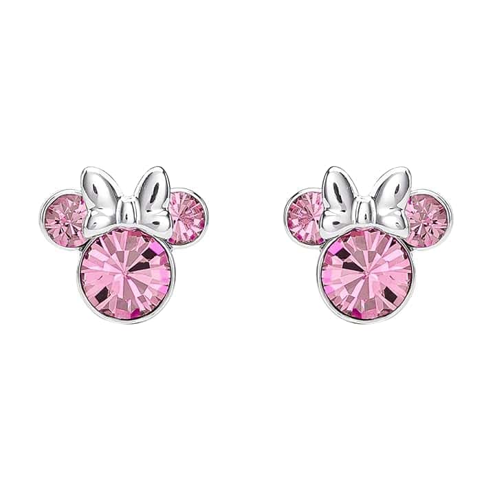 Disney Minnie, orecchini a perno placcati in argento con cristallo rosa, per ragazze e donne, taglia unica, placcati in argento, senza pietra preziosa