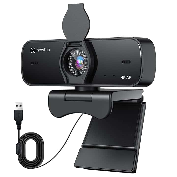 Webcam 4k 30FPS PC Camera con 2 Microfoni con Sensore Sony, Aggiornato Autofocus, Correzione della Luce, USB Full HD Webcam per Mac Laptop Skype Streaming Home Office Gaming ClimatePartner certified