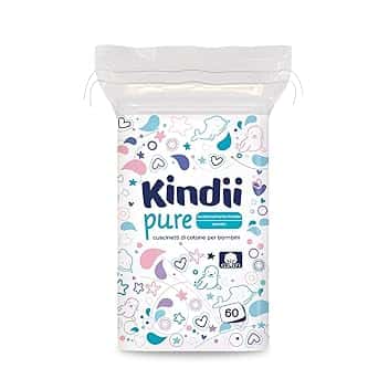 Kindii Quadrotti Cotone Neonato – (1x60 Pezzi) Cotone – Quadrati grandi per pelli sensibili – Sostituiscono salviettine umidificate, non si sfilacciano – 60 Pezzi