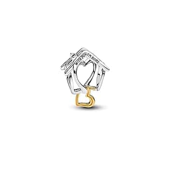 PANDORA Moments Casa & Cuore - Charm in argento sterling con lega metallica placcata in oro 14K, compatibile con Moments, 764145C00
