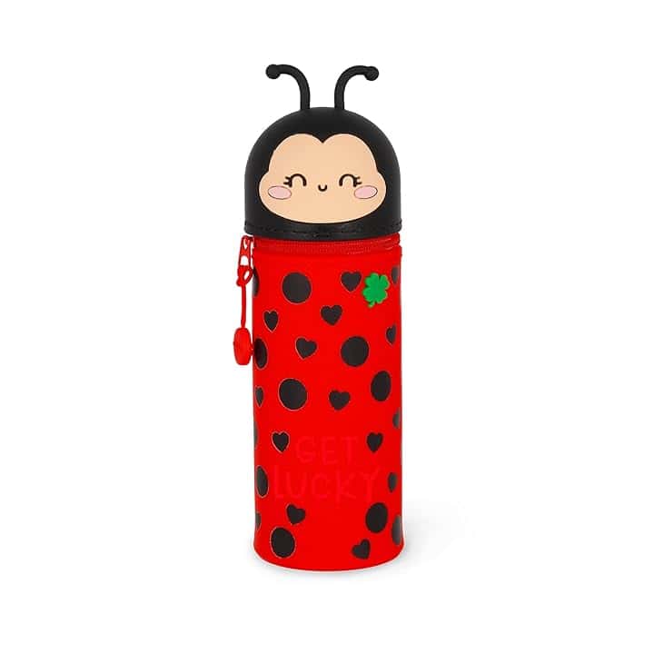 Legami - Kawaii Astuccio Scuola 2 in 1 in Morbido Silicone, Ladybug, Portapenne da Tavolo, Chiusura con Cerniera, Penne Pastelli Pennarelli, H 20 cm