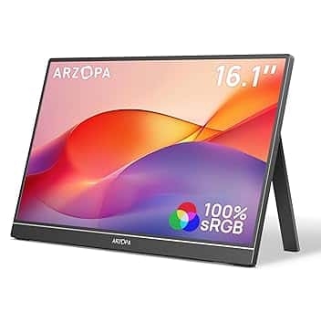 ARZOPA Monitor Portatile 16,1" IPS 100% sRGB | Schermo FHD 1080P | HDR10 | Ultra Sottile 9.3mm | Altoparlanti Integrati | Plug & Play per Laptop, PC, Mac, Console - Z1C