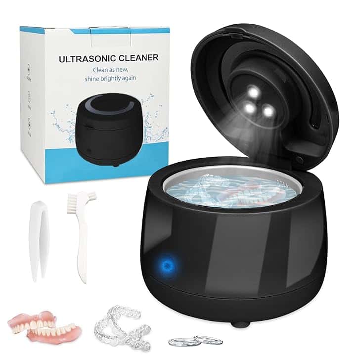 Bibykivn Pulitore Ultrasuoni - Pulitore Ultrasuoni UV 43000 Hz - Pulitore Ultrasuoni Occhiali per Pulizia Gioielli, Protesi dentali, Orologi, Occhiali, Anelli, Collane (Nero)
