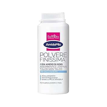 Euphidra - AmidoMio, Polvere Finissima, 40% Amido di Riso, Azione Lenitiva e Rinfrescante, Mantiene la Pelle Asciutta e Protetta, Senza Talco, 100 g