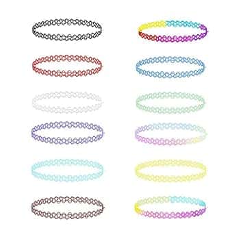 PLABBDPL 12 pezzi collana girocollo elastica, arcobaleno, gioielli moda per ragazze bambini donne in gomma/plastica