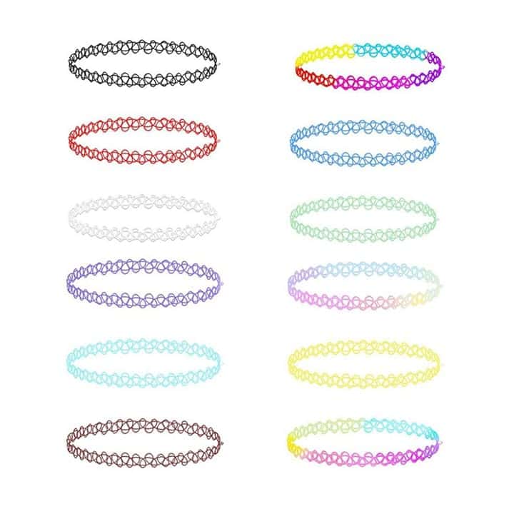 PLABBDPL 12 pezzi collana girocollo elastica, arcobaleno, gioielli moda per ragazze bambini donne in gomma/plastica