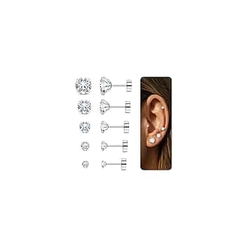 Diamday Set di Orecchini a vite con Retro 20G G23 Titanio Acciaio chirurgico Cubic Zirconia Cartilagine Piercing per donna Uomo CZ Tragus Helix Orecchini con parte posteriore piatta