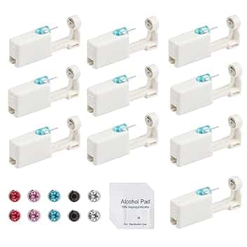 GETRICH 10 Pezzi Buchi Orecchie Fai da Te, Pistola per Piercing All'orecchio Pistola Orecchini Usa e Getta Kit De Orecchio Piercing Sterili con Orecchini Di Sicurezza Senza Dolore per Ragazze Donna e Uomini