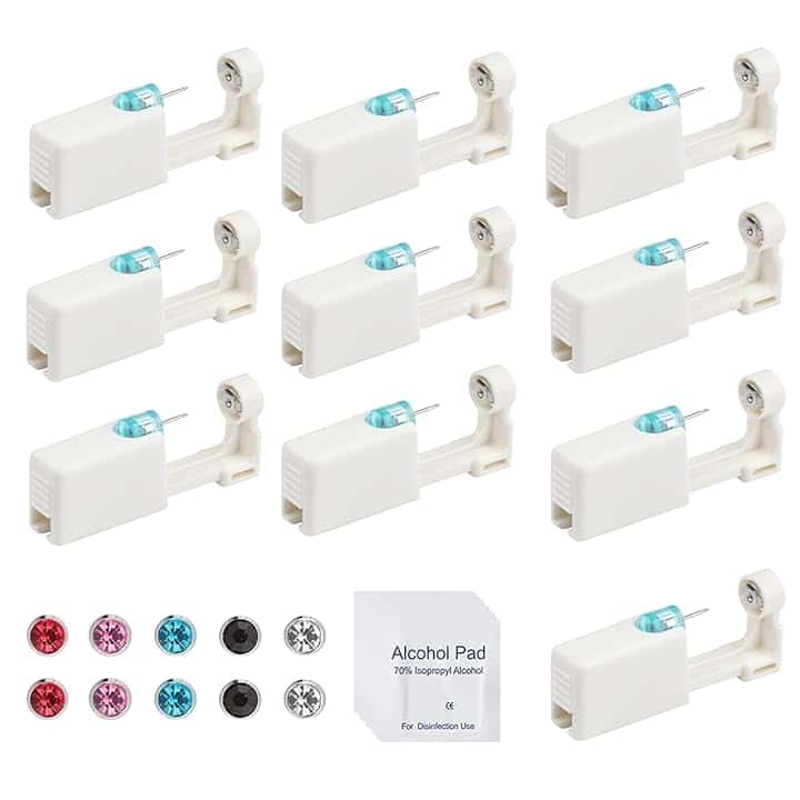 GETRICH 10 Pezzi Buchi Orecchie Fai da Te, Pistola per Piercing All'orecchio Pistola Orecchini Usa e Getta Kit De Orecchio Piercing Sterili con Orecchini Di Sicurezza Senza Dolore per Ragazze Donna e Uomini