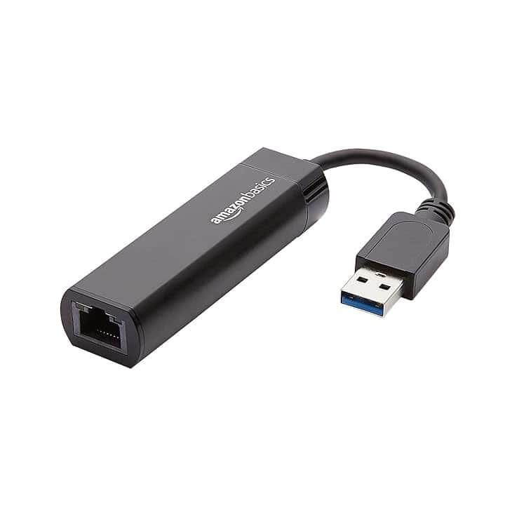 Amazon Basics Adattatore internet Ethernet, USB 3.0 a 10/100/1000 Gigabit, Nero