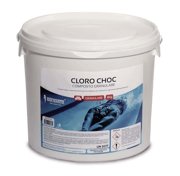 San Marco cloro shock piscina granulare al 56%, cloro granulare per piscina, rapida dissoluzione, disponibile in formato da 1, 5, 10 e 25 kg. (5 kg)