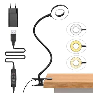 iZELL Lampada da Lettura 23 LED con Caricatore USB Lampada con Pinza-3 Colore e 10 Luminosità, Blocca 99.99% della Luce Blu Lampada Scrivania con Morsetto per Libro, Lavoro, Letto, Tavolo-40CM