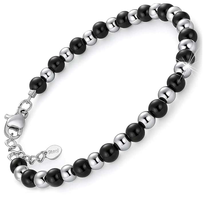 SAGA GIOIELLI Bracciale Uomo Donna Lunghezza 18 + 3 cm Acciaio Unisex Confezione Regalo Sfere 4 MM