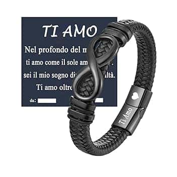 Gkmamrg Regali San Valentino per lui Uomo Mariti Fidanzati – Bracciale da uomo in pelle con incisione Ti Amo