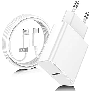 Caricatore per iPhone, Caricatore USB C Rapido Alimentatore Presa con Cavo per Lightning da 2M, Caricabatterie USB C Spina per Apple iPhone 14/13/ 12/11/ Pro/iPad Adattatore Caricabatteria Veloce