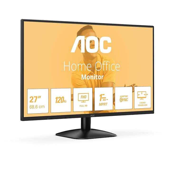 AOC 27B31H - Monitor Full HD da 27 pollici, 120 Hz, sincronizzazione adattiva dell'immagine 1920x1080, 1x D-Sub, 1x HDMI 1.4 nero, 27 inch FHD IPS, 100 Hz, No Altoparlanti