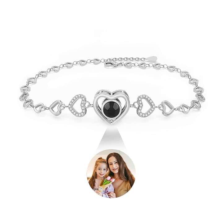 Easycosy Festa della Mamma Bracciale con Foto Personalizzata, Braccialetto con Foto Proiettata Dentro, Idee Regalo 2026 per Donna, Bracciale Personalizzato per Compleanno Matrimonio