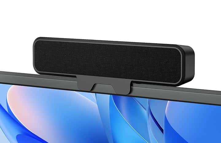 Altoparlanti per Computer Desktop, Sound Bar Stereo con Clip per Monitor, Bassi Profondi, Plug and Play, Integrato Type-C & USB-A
