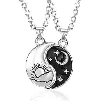 OQKAHIV 2pcs Stella Luna Coppie Collana Pendente per Uomini Donne, Ciondolo Tai Chi Collana per Uomo E Donna Catena Amicizia Yin Yang Coppia di Catena, Regalo Romantico Sorpresa per Lui Lei Fidanzati
