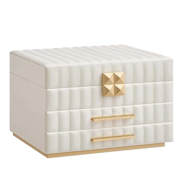 SONGMICS HOME SONGMICS HOME ANAH Collezione - Scatola Portagioie 3 Ripiani con Specchio, Porta Gioielli, 2 Cassetti, PU con Cucitura, Effetto Fluttuante, 21,5 x 24 x 15,8 cm, Idea Regalo, Bianco Nuvola JBC183W01