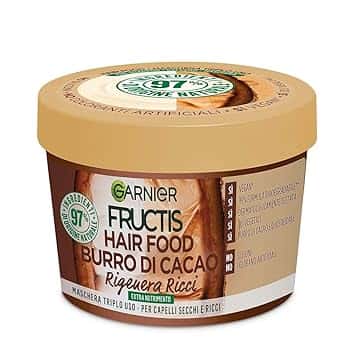 Garnier Fructis Hair Food Burro di Cacao Rigenerante, Maschera per Capelli Secchi e Ricci, 97% di Ingredienti di Origine Naturale, Senza Siliconi, 390 ml