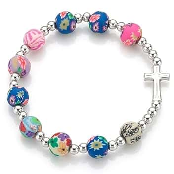 JIRVEX JIRVEX Bracciale comunione bambina con croce colorato 1 pezzo regalo prima comunione bambina gioiello cristiano per battesimo o compleanno