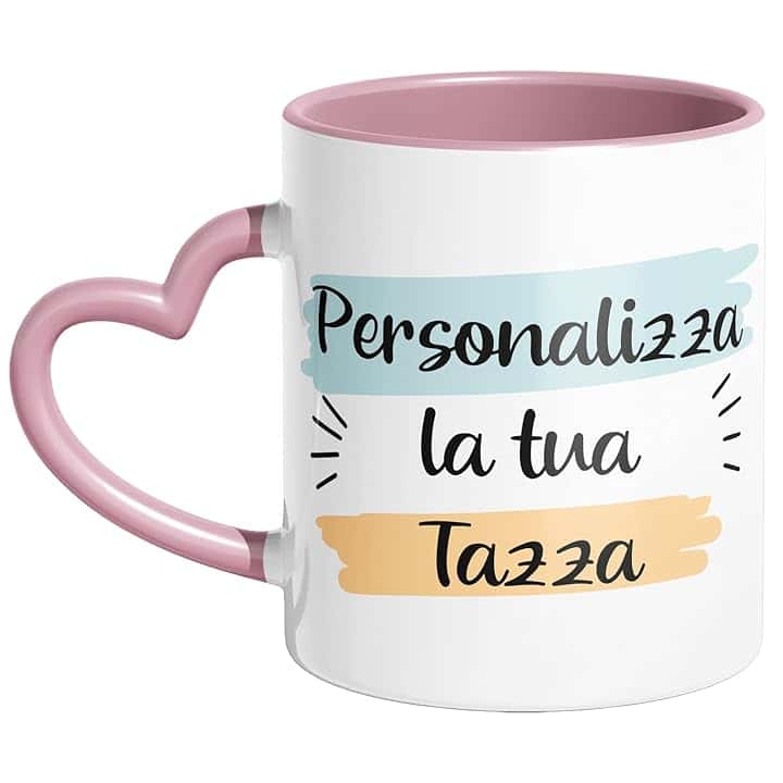 Woopers Tazza con Manico a Cuore Rosa Personalizzata con 1 o 2 Foto e Scritte. Regalo Festa Mamma, San Valentino, Fidanzata, Nonna, Zia.