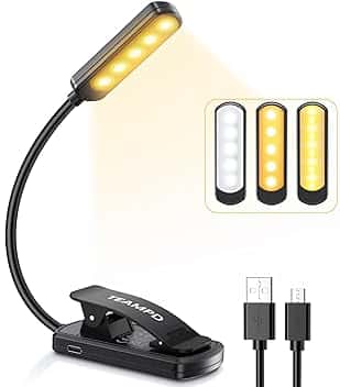 Luce da lettura a 10 LED, 3 colori luminosi per proteggere gli occhi, luminosità regolabile, ricaricabile tramite USB, durata della batteria 12H, clip flessibile per lettura, pittura, viaggi