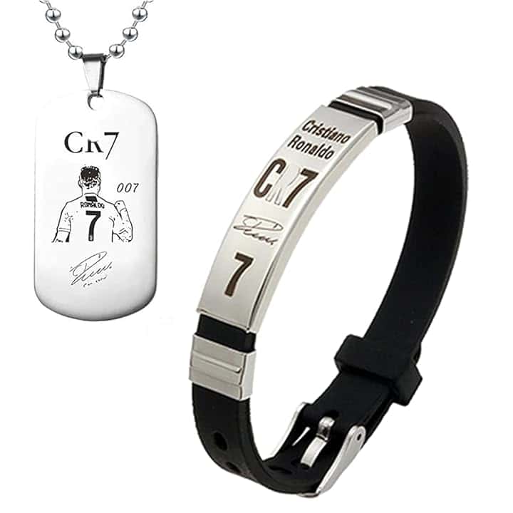 fufupaw Collana da Calcio Numero 7 per Bambini e Ragazzi - Set Regalo Con Braccialetto per Gli Appassionati di Palla