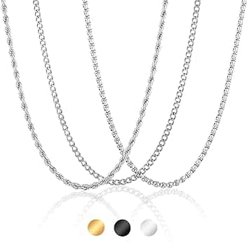 Esmoly 3 Pezzi Collana Uomo Catenina Necklace for Men Oro Argento Nero Acciaio Inossidabile Cuban Chain 45cm/50cm/55cm/60cm Regalo Uomo Ragazzo 2mm/3mm/4mm/5mm/6mm