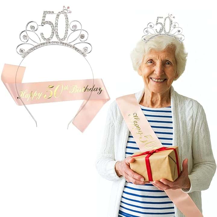 ZKGYUS Compleanno Corona e Fascia, Happy Donna Strass Corona Diadema e Fascia, per Accessori Decorativi per Feste per Ragazze