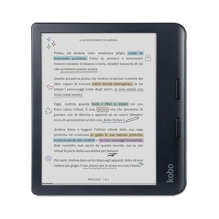 Kobo Libra Colour | eReader | Display antiriflesso a colori E Ink Kaleido™ 3 da 7” | Modalità Scura| I Audiolibri | Impermeabile (Nero)